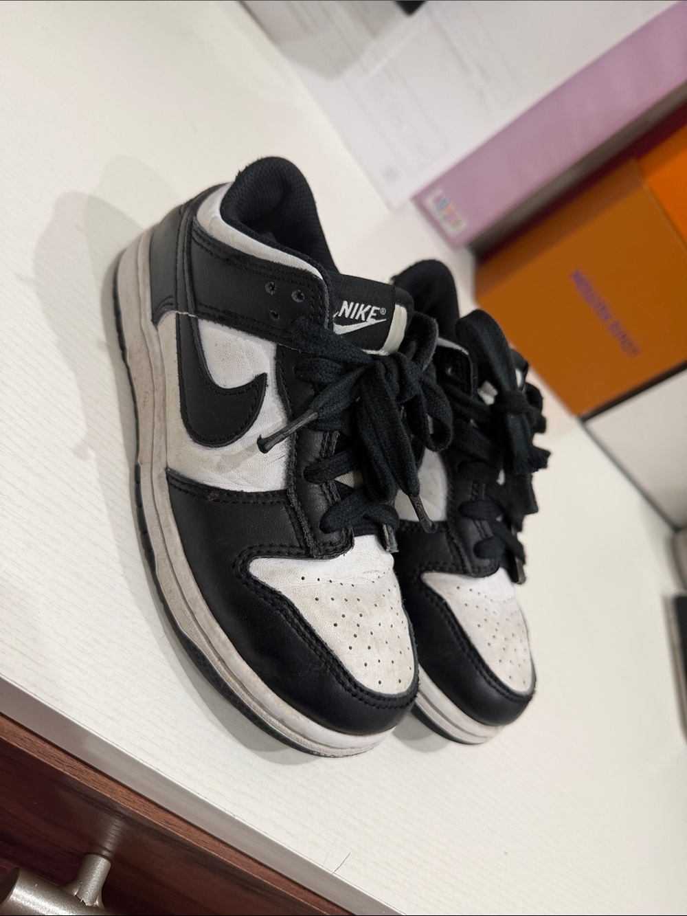 Nike Kids Black & White Low Top Sneakers with Swoosh